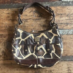 Vintage Dooney & Bourke Giraffe Print Leather Shoulder Bag